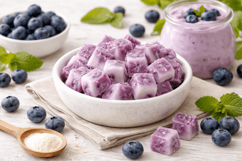 Cremige Blaubeer Joghurt Gummis mit Gelatine